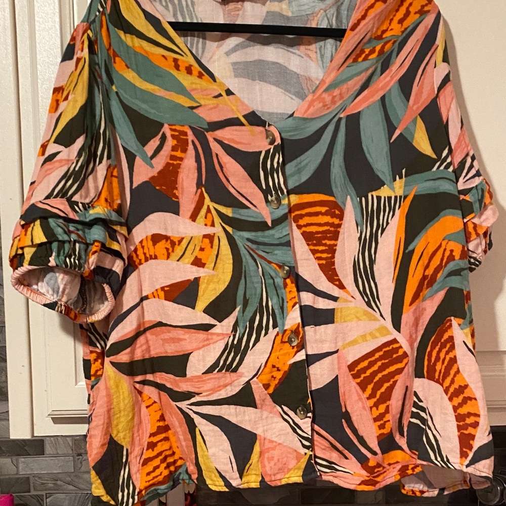 Sonoma Multicolor Leaf Print Button Down Shirt